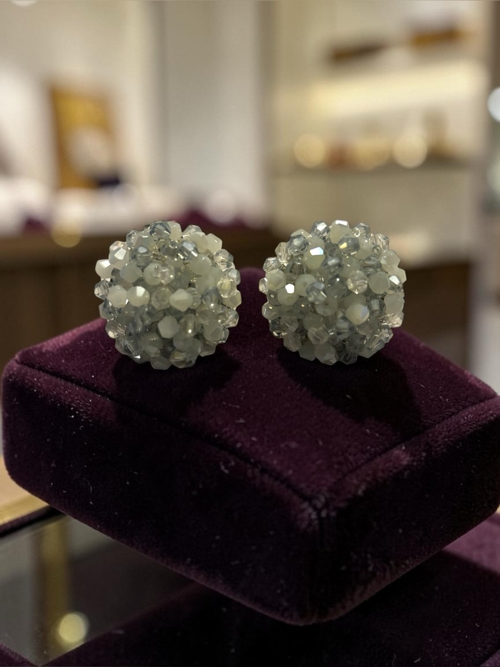 Sassy Jones Beaded Cluster Stud Earrings - White Gray